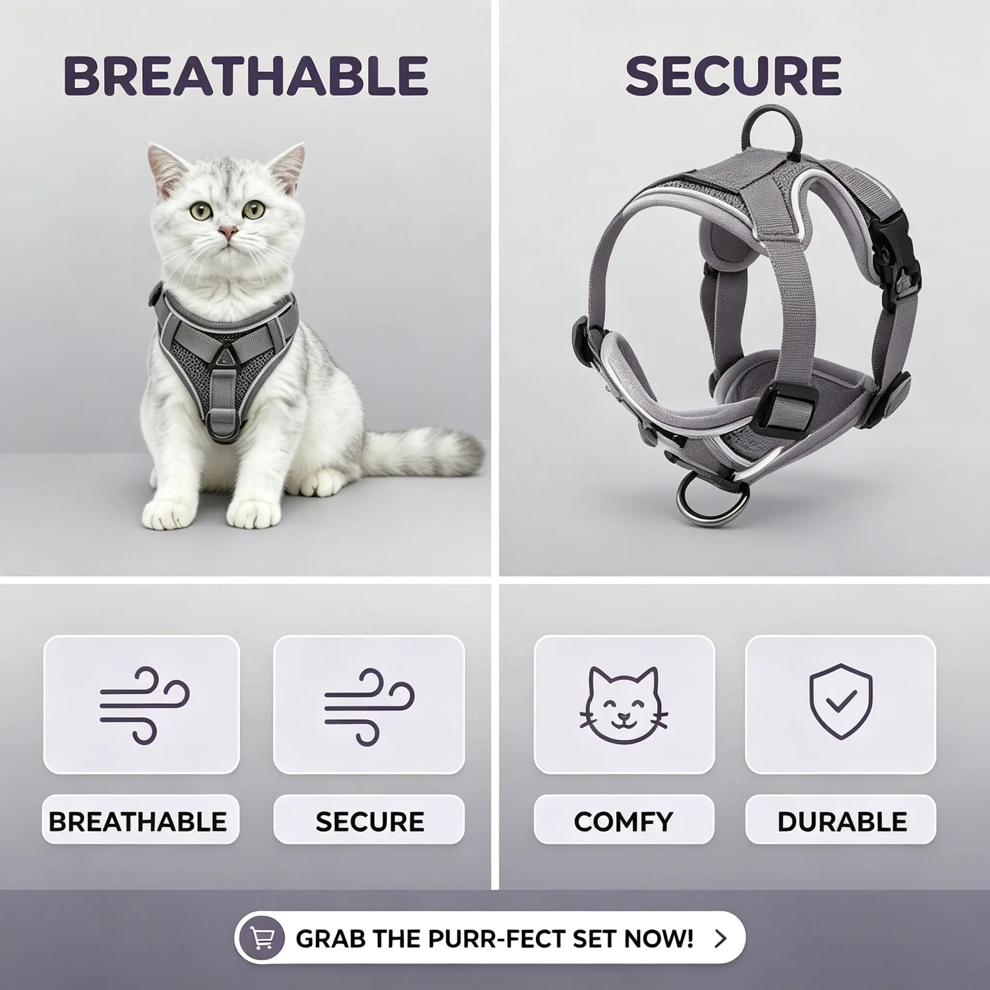 Escape-Proof Adjustable Cat Leash and Collar Set with Reflective Soft Mesh Vest and Summer Version for Comfortable, Breathable, and Moisture-Wicking Walking
