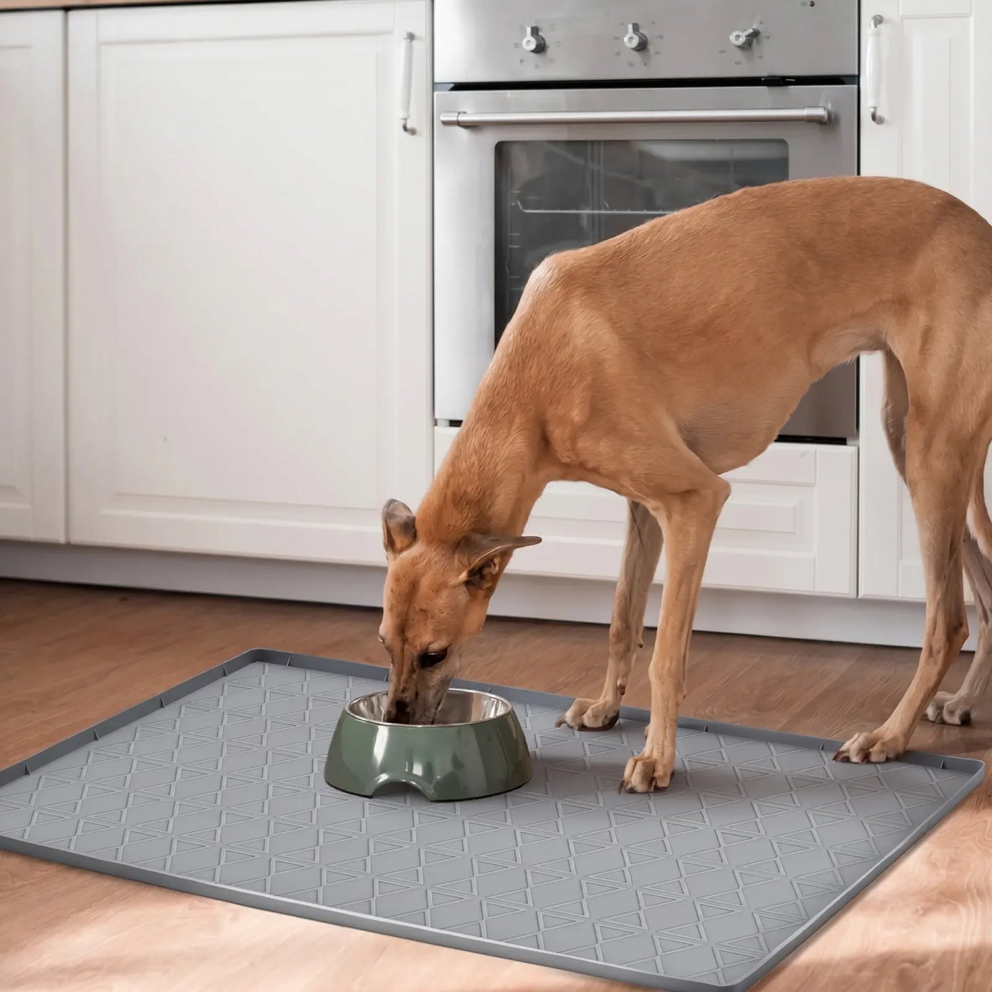 Pawtners Large Silicone Dog Food Mat Set - Waterproof Non-Slip Feeding Mats with Raised Edges for Dogs and Cats, Easy to Clean, 34 x 22 Inches, Gray
