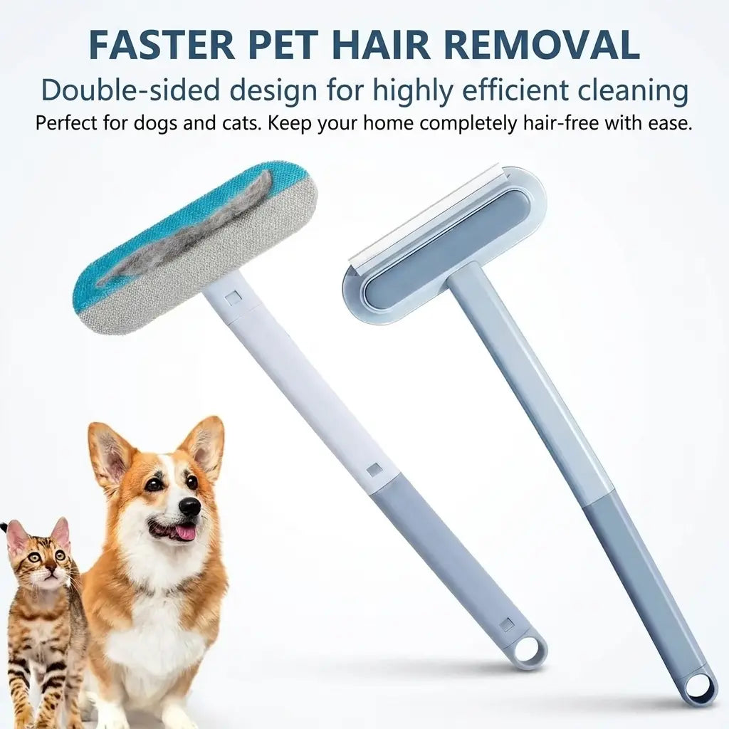 4-in-1 Ergonomic Pet Fur Removal Tool with Adjustable Handle for Furniture, Carpets, and Lint Cleaning, Reusable and Washable