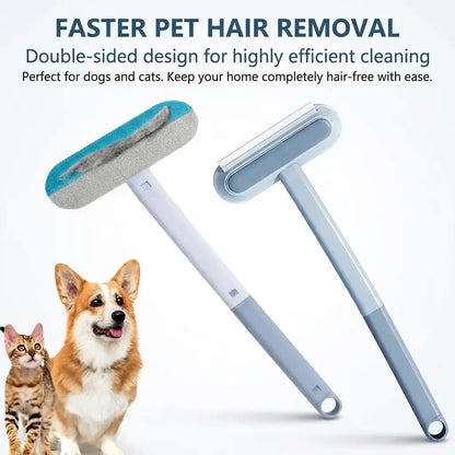4-in-1 Ergonomic Pet Fur Removal Tool with Adjustable Handle for Furniture, Carpets, and Lint Cleaning, Reusable and Washable
