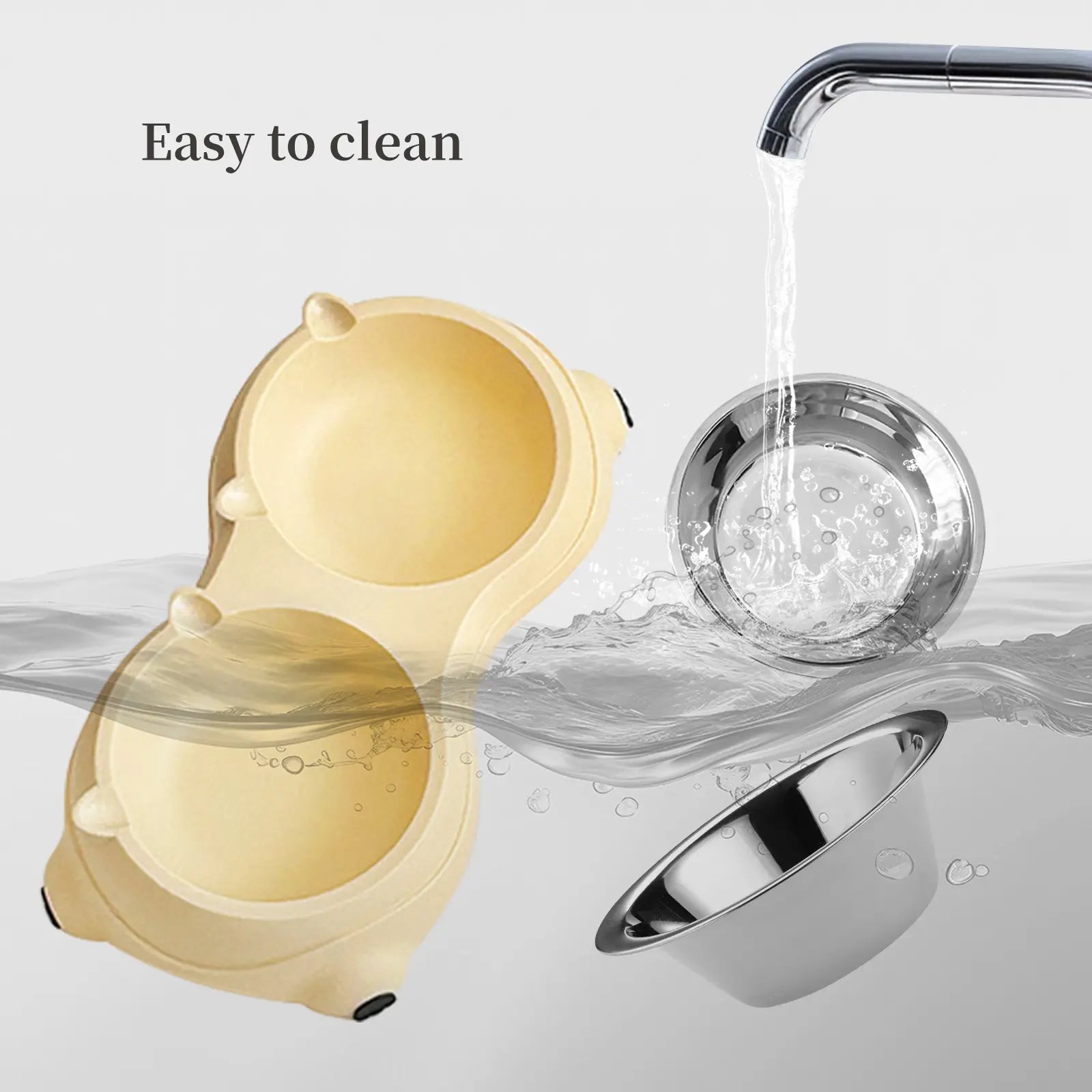 Double Stainless Steel Pet Bowl Set with Non-Slip Base for Cats and Small Dogs - Easy-Clean Removable Bowls for Indoor/Outdoor Use in White, Gray, Yellow, and Pink