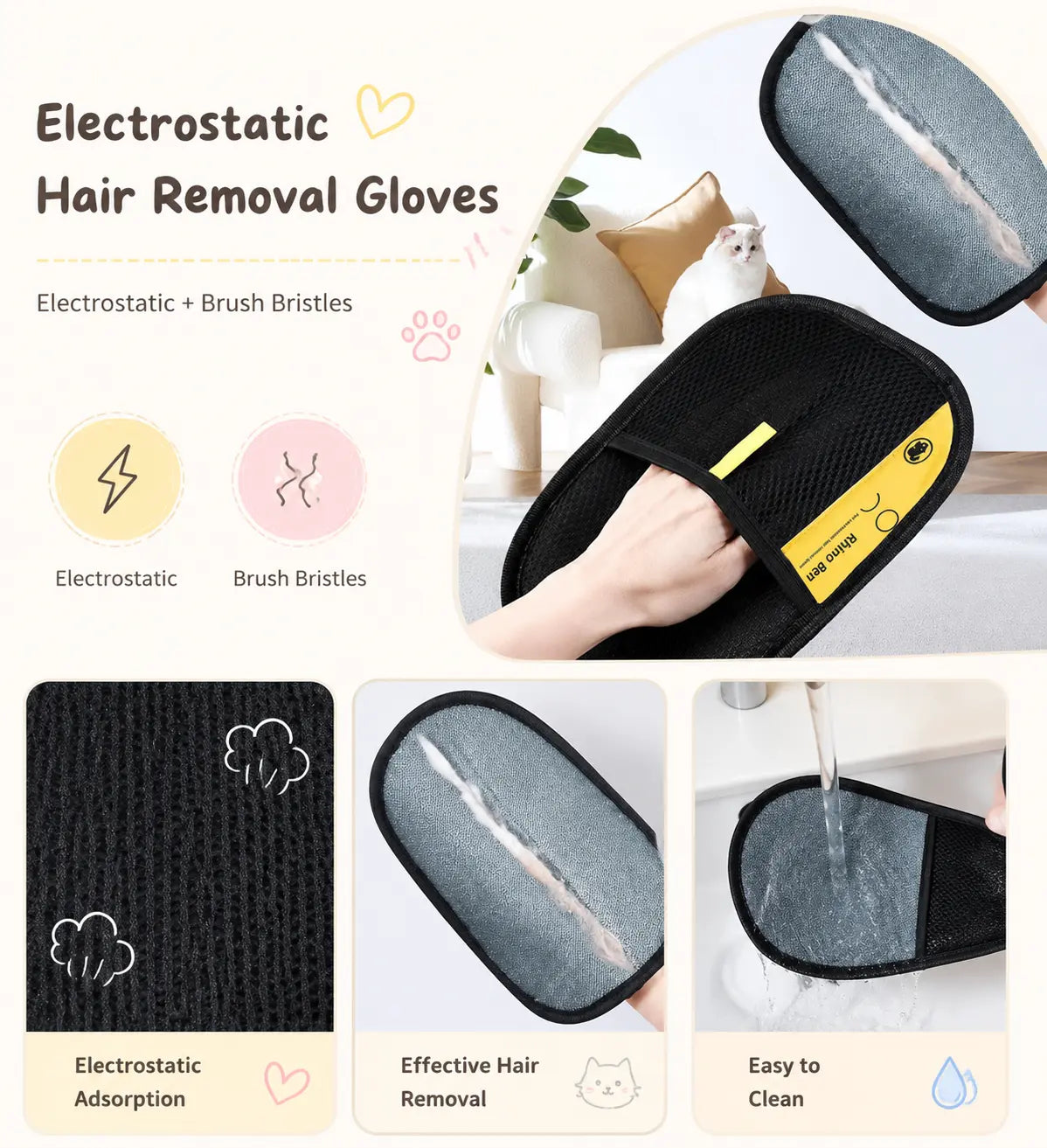 Enhanced Pet Hair Removal Gloves for Efficient Home Use, Precision Fit, and Rapid Hair Collection