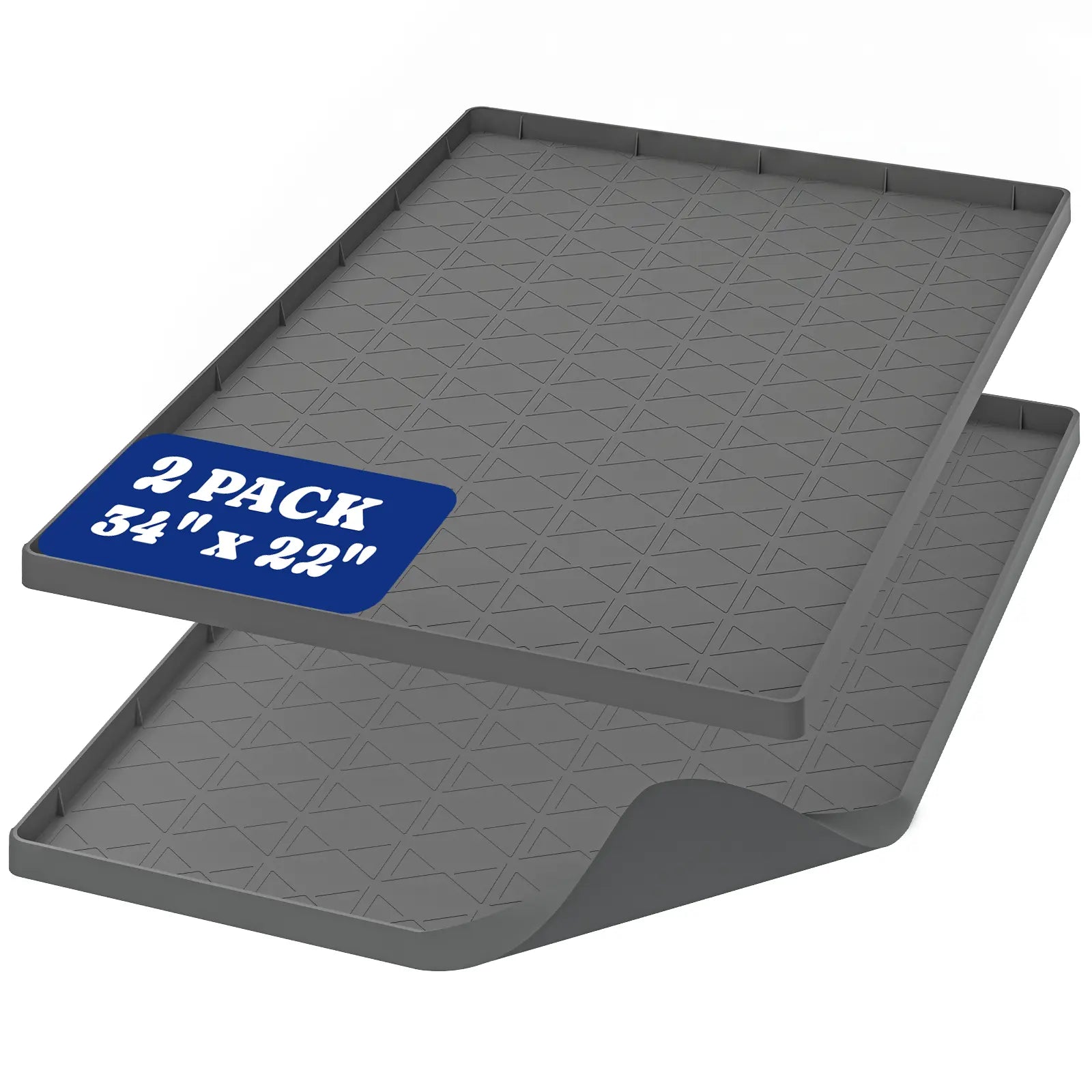 Pawtners Large Silicone Dog Food Mat Set - Waterproof Non-Slip Feeding Mats with Raised Edges for Dogs and Cats, Easy to Clean, 34 x 22 Inches, Gray