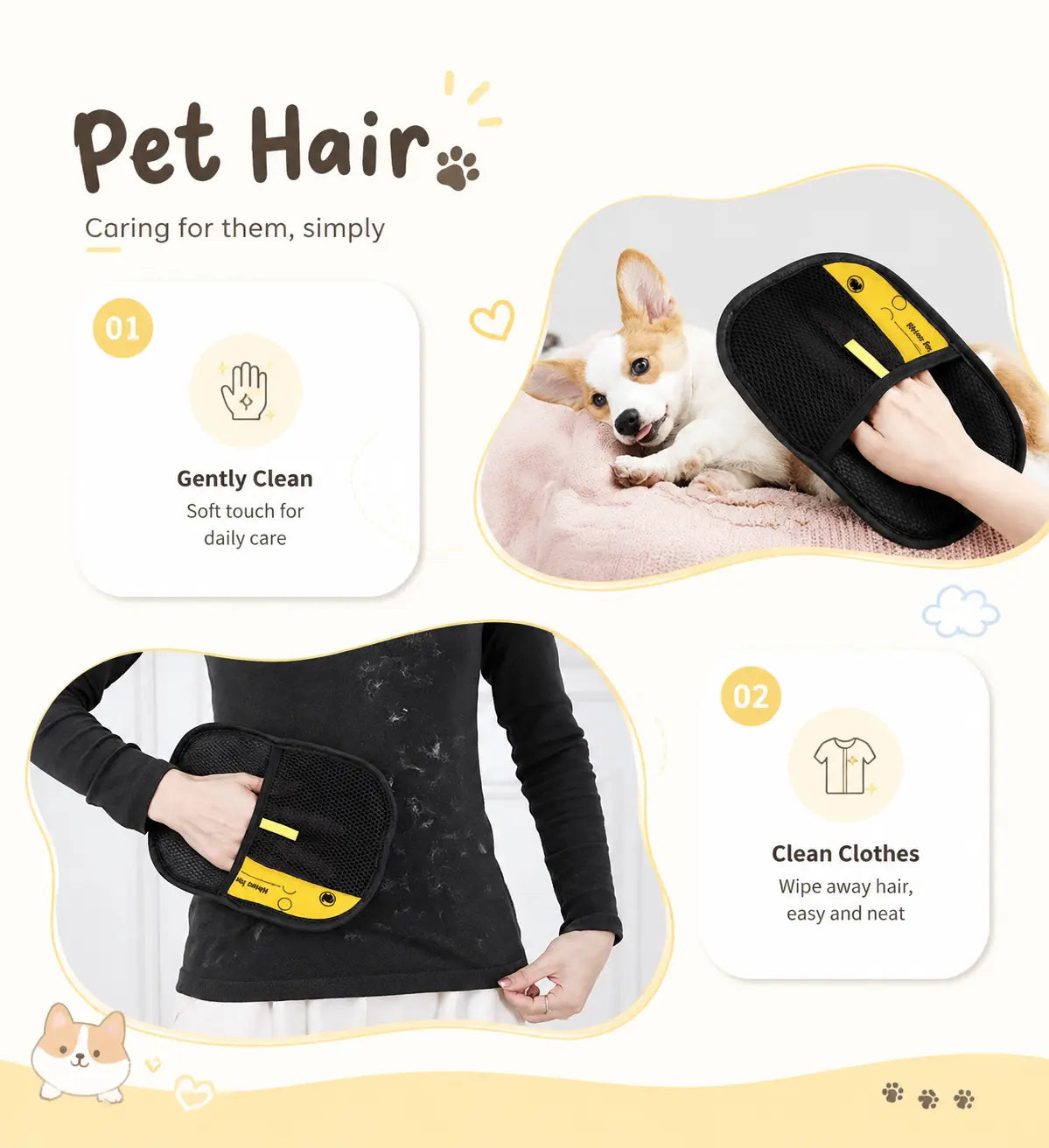 Enhanced Pet Hair Removal Gloves for Efficient Home Use, Precision Fit, and Rapid Hair Collection