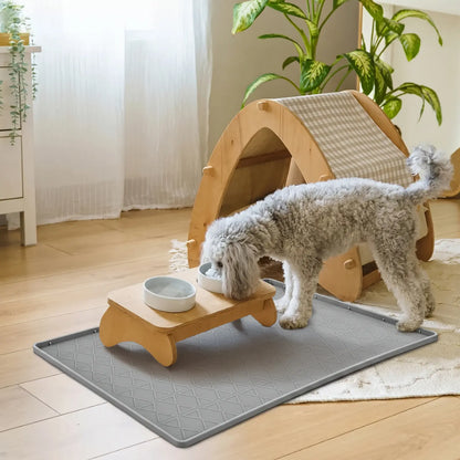 Pawtners Large Silicone Dog Food Mat Set - Waterproof Non-Slip Feeding Mats with Raised Edges for Dogs and Cats, Easy to Clean, 34 x 22 Inches, Gray