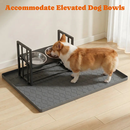 Pawtners Large Silicone Dog Food Mat Set - Waterproof Non-Slip Feeding Mats with Raised Edges for Dogs and Cats, Easy to Clean, 34 x 22 Inches, Gray
