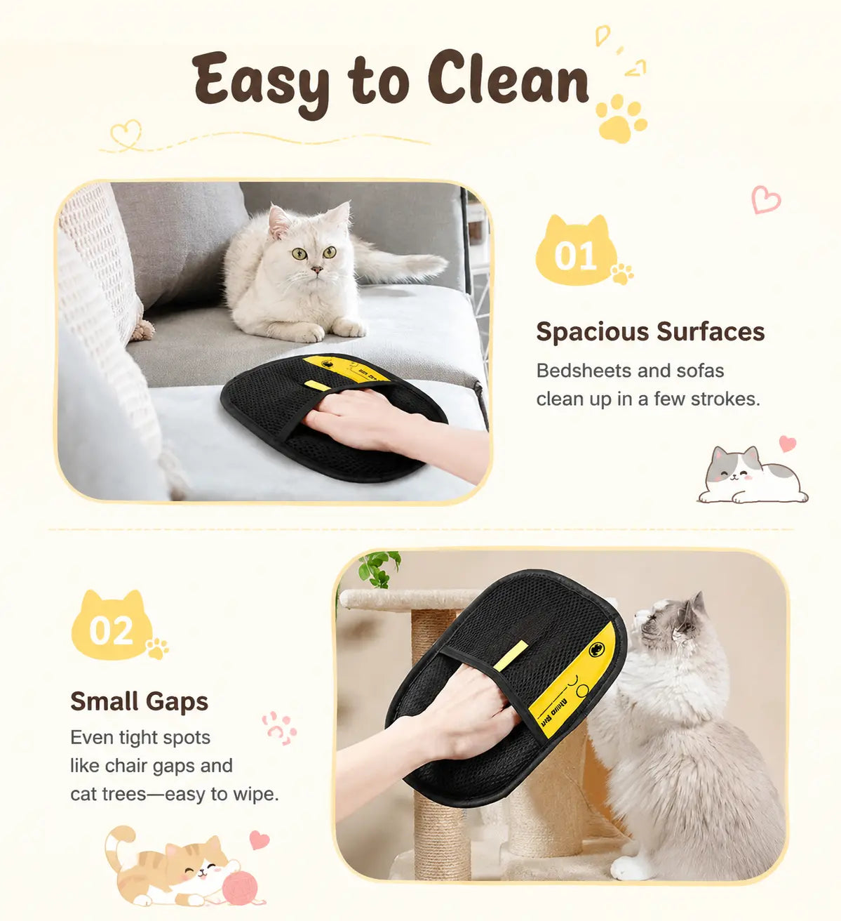 Enhanced Pet Hair Removal Gloves for Efficient Home Use, Precision Fit, and Rapid Hair Collection