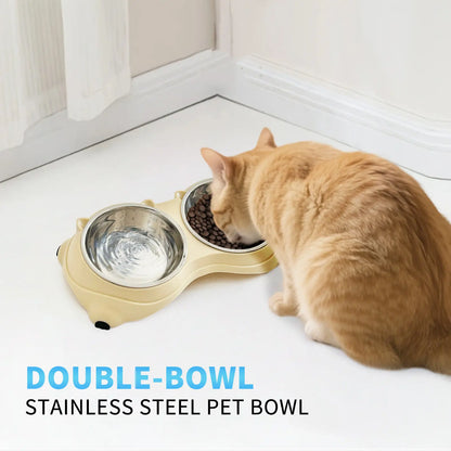 Double Stainless Steel Pet Bowl Set with Non-Slip Base for Cats and Small Dogs - Easy-Clean Removable Bowls for Indoor/Outdoor Use in White, Gray, Yellow, and Pink