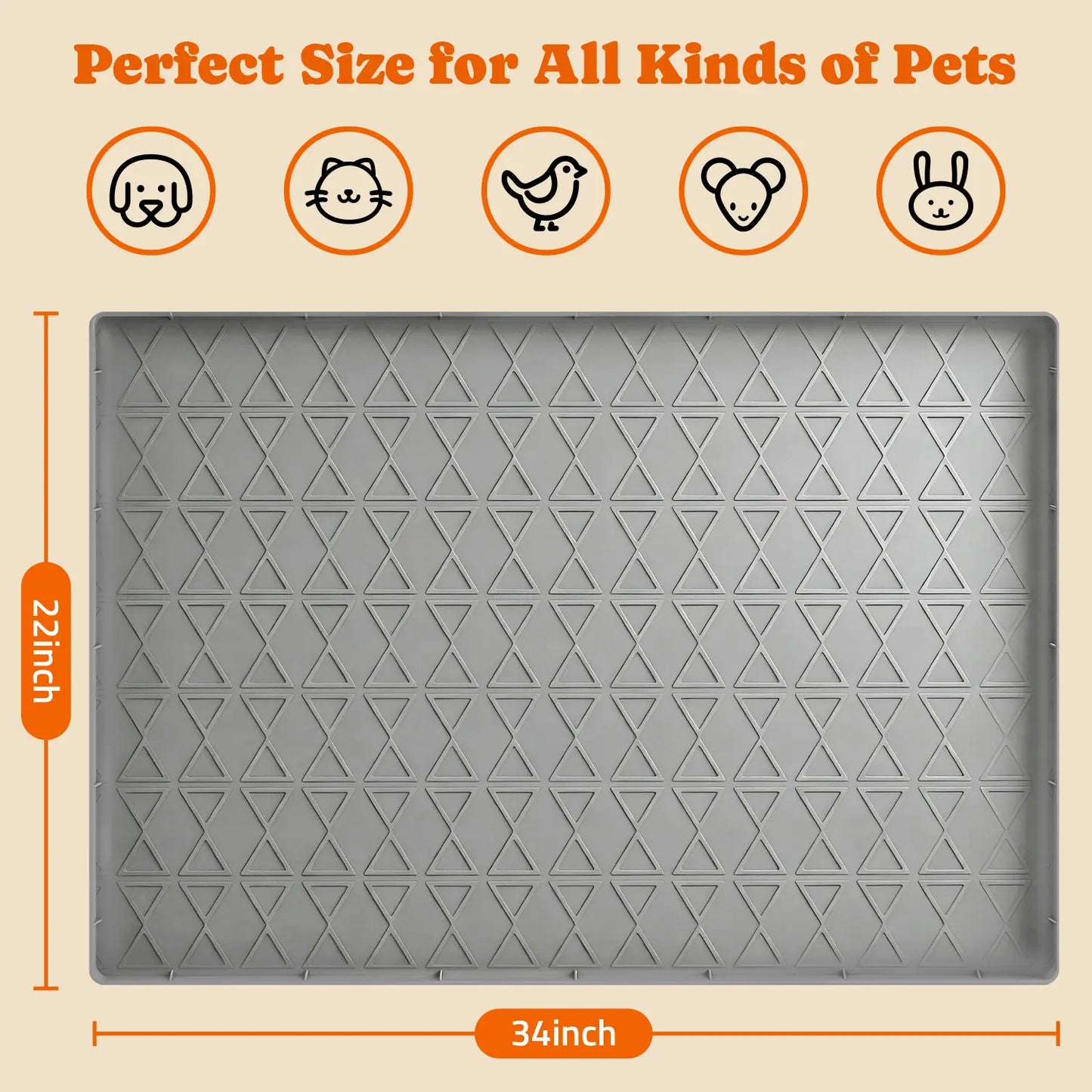 Pawtners Large Silicone Dog Food Mat Set - Waterproof Non-Slip Feeding Mats with Raised Edges for Dogs and Cats, Easy to Clean, 34 x 22 Inches, Gray