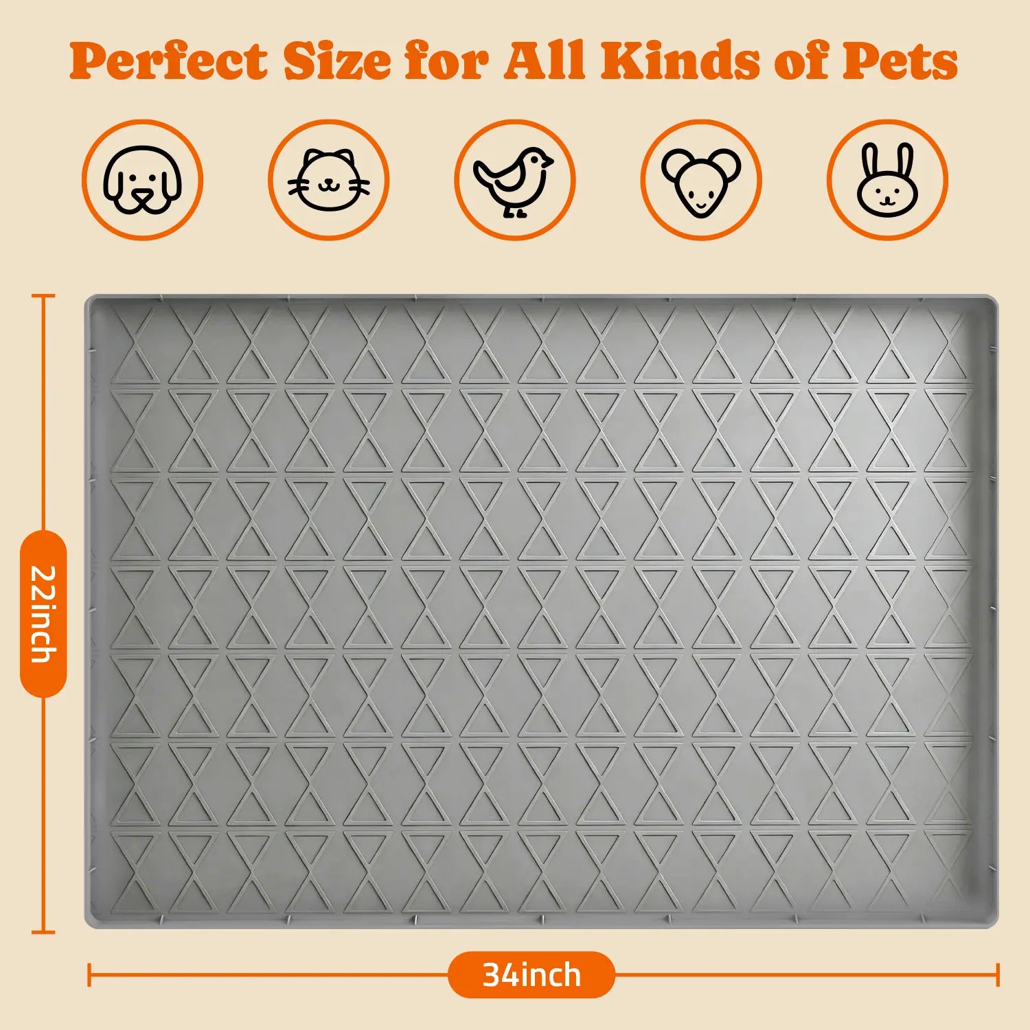Pawtners Large Silicone Dog Food Mat Set - Waterproof Non-Slip Feeding Mats with Raised Edges for Dogs and Cats, Easy to Clean, 34 x 22 Inches, Gray