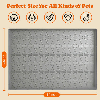 Pawtners Large Silicone Dog Food Mat Set - Waterproof Non-Slip Feeding Mats with Raised Edges for Dogs and Cats, Easy to Clean, 34 x 22 Inches, Gray