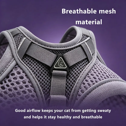 Escape-Proof Adjustable Cat Leash and Collar Set with Reflective Soft Mesh Vest and Summer Version for Comfortable, Breathable, and Moisture-Wicking Walking