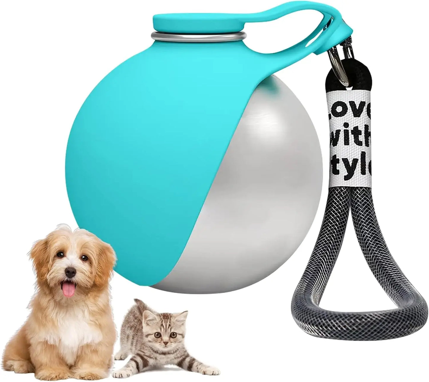 Portable 2-in-1 Dog Water Bottle with Foldable Silicone Bowl, 10oz Stainless Steel Leak-Proof Design for Outdoor Activities, Blue