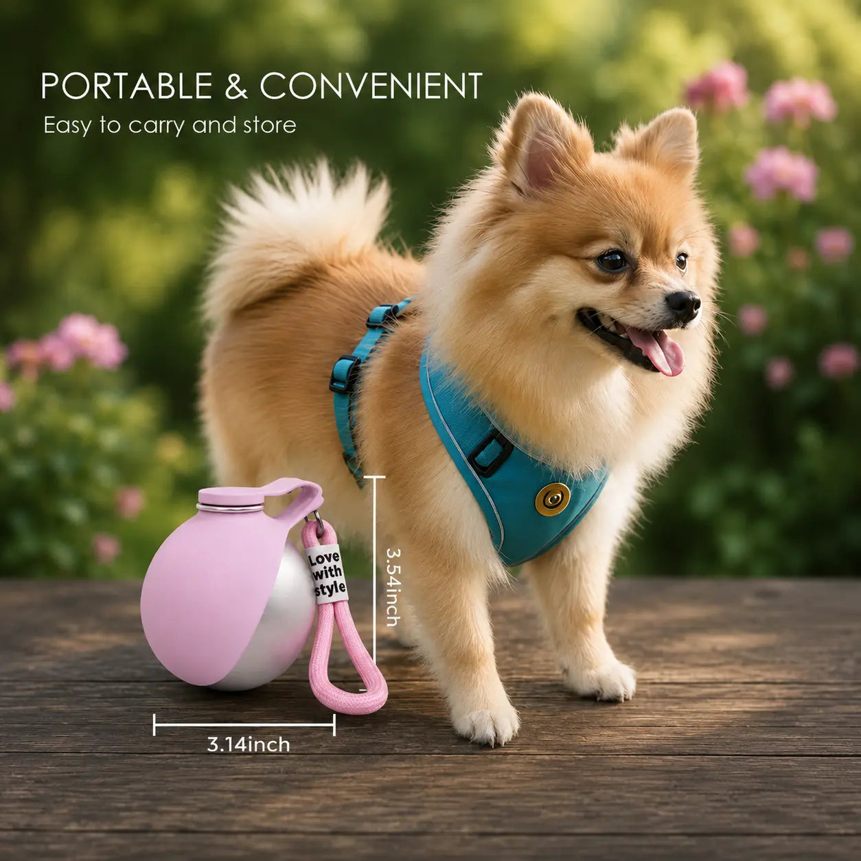 Portable 2-in-1 Dog Water Bottle with Foldable Silicone Bowl, 10oz Stainless Steel Leak-Proof Design for Outdoor Activities, Blue