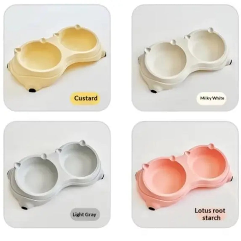 Double Stainless Steel Pet Bowl Set with Non-Slip Base for Cats and Small Dogs - Easy-Clean Removable Bowls for Indoor/Outdoor Use in White, Gray, Yellow, and Pink