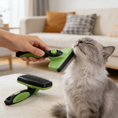 Self-Cleaning Pet Slicker Brush with One-Click Fur Release - Ergonomic De-Shedding Tool for Dogs and Cats with Detachable Grooming Combs