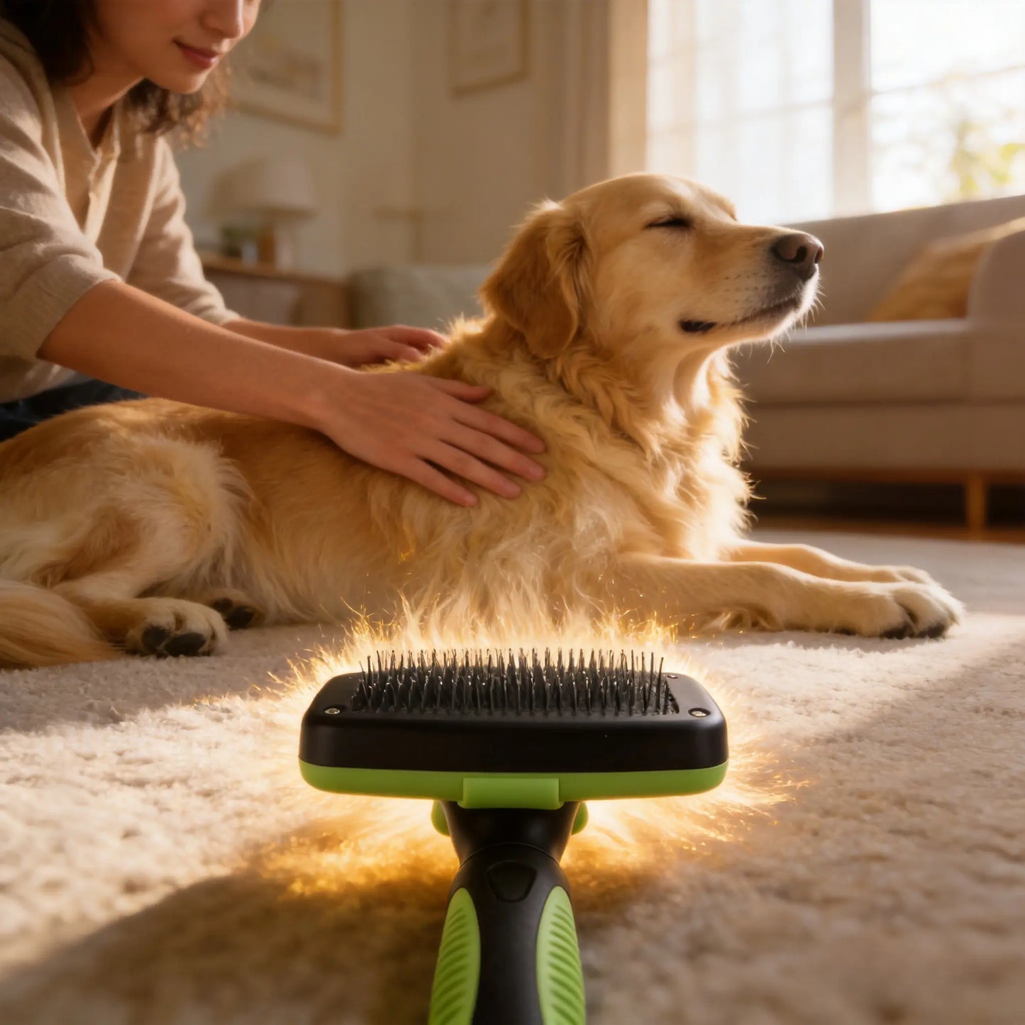 Self-Cleaning Pet Slicker Brush with One-Click Fur Release - Ergonomic De-Shedding Tool for Dogs and Cats with Detachable Grooming Combs