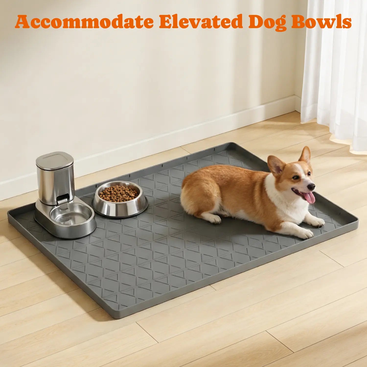 Pawtners Large Silicone Dog Food Mat Set - Waterproof Non-Slip Feeding Mats with Raised Edges for Dogs and Cats, Easy to Clean, 34 x 22 Inches, Gray