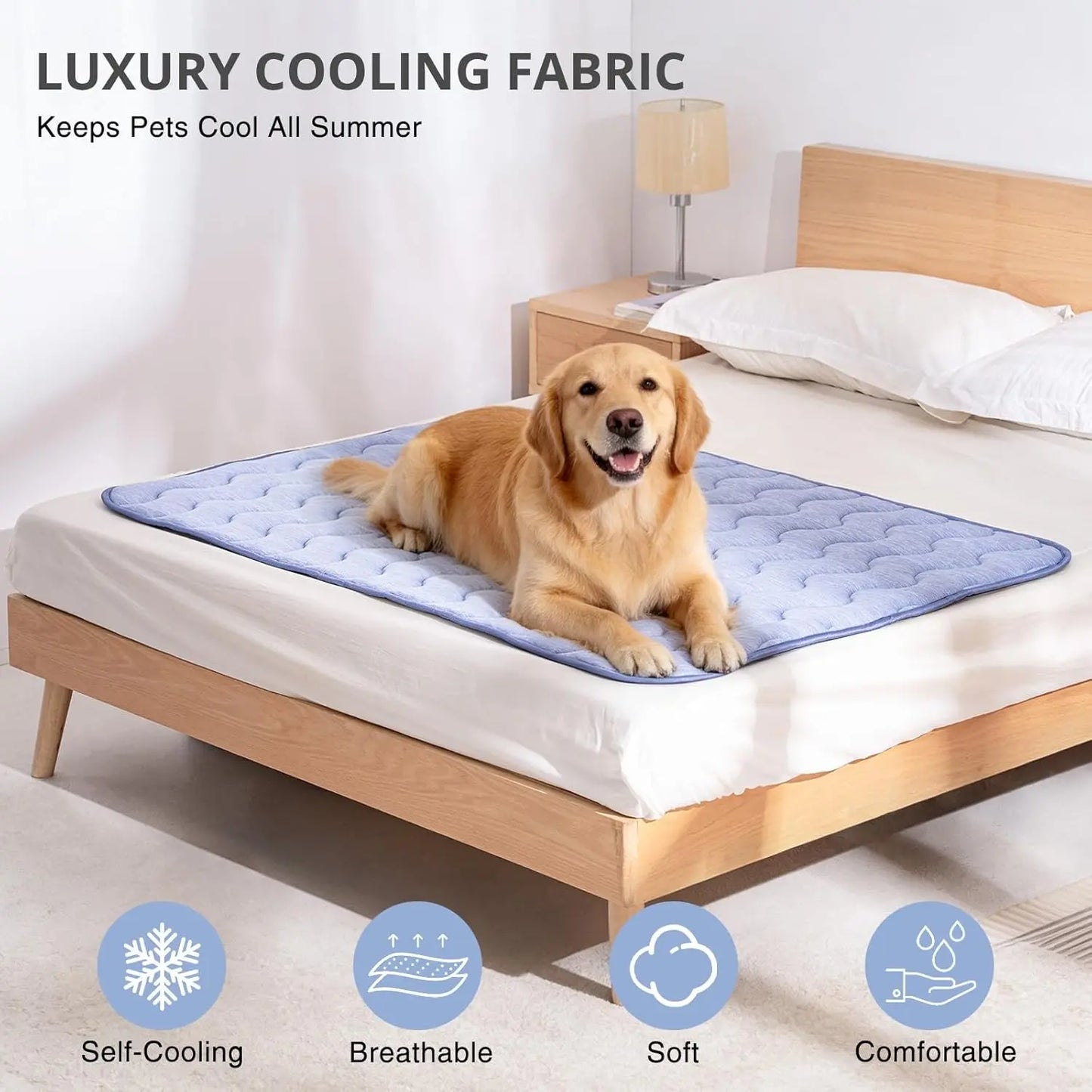 Large Dog Cooling Mat - Q-MAX > 0.45 Thick Durable and Washable Non-Slip Bed Mat for Summer Use, Gel-Free and Electric-Free Design, Fur-Friendly Crate Mat